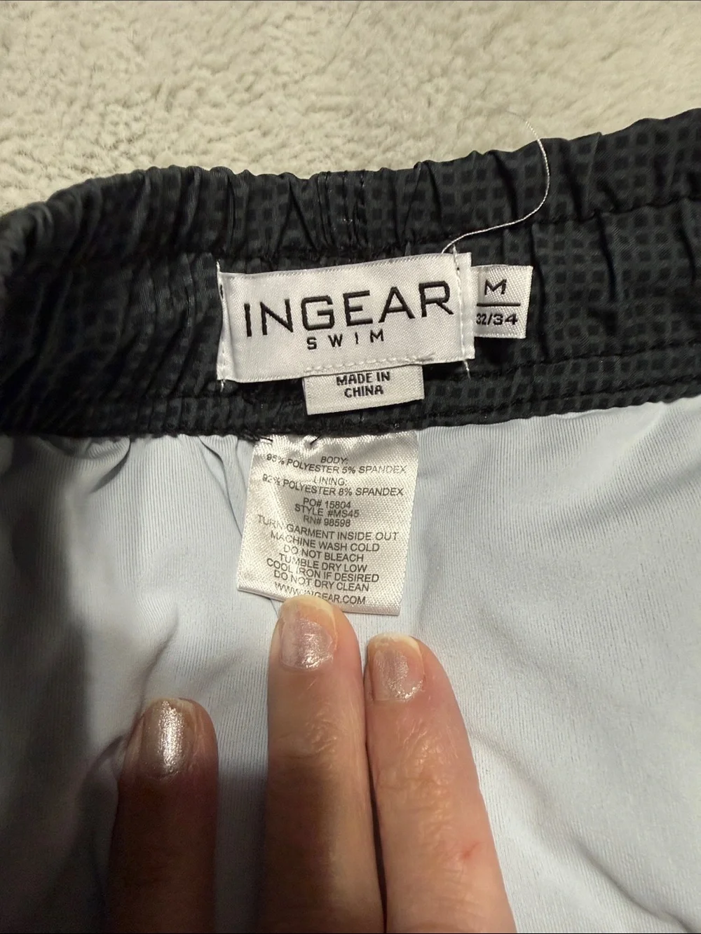 Ingear Men’s Black, Teal & Light Gray Palm-Stripe Swim Trunks